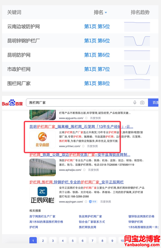 围栏网厂家的SEO网站排名稳居首页效果好